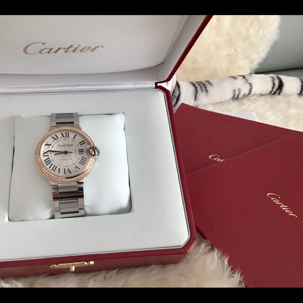 Cartier Ballon Bleu Wrist Watch SS-18k Rose Gold Diamond Bezel 36mm WE902081 NWB - Picture 8 of 15